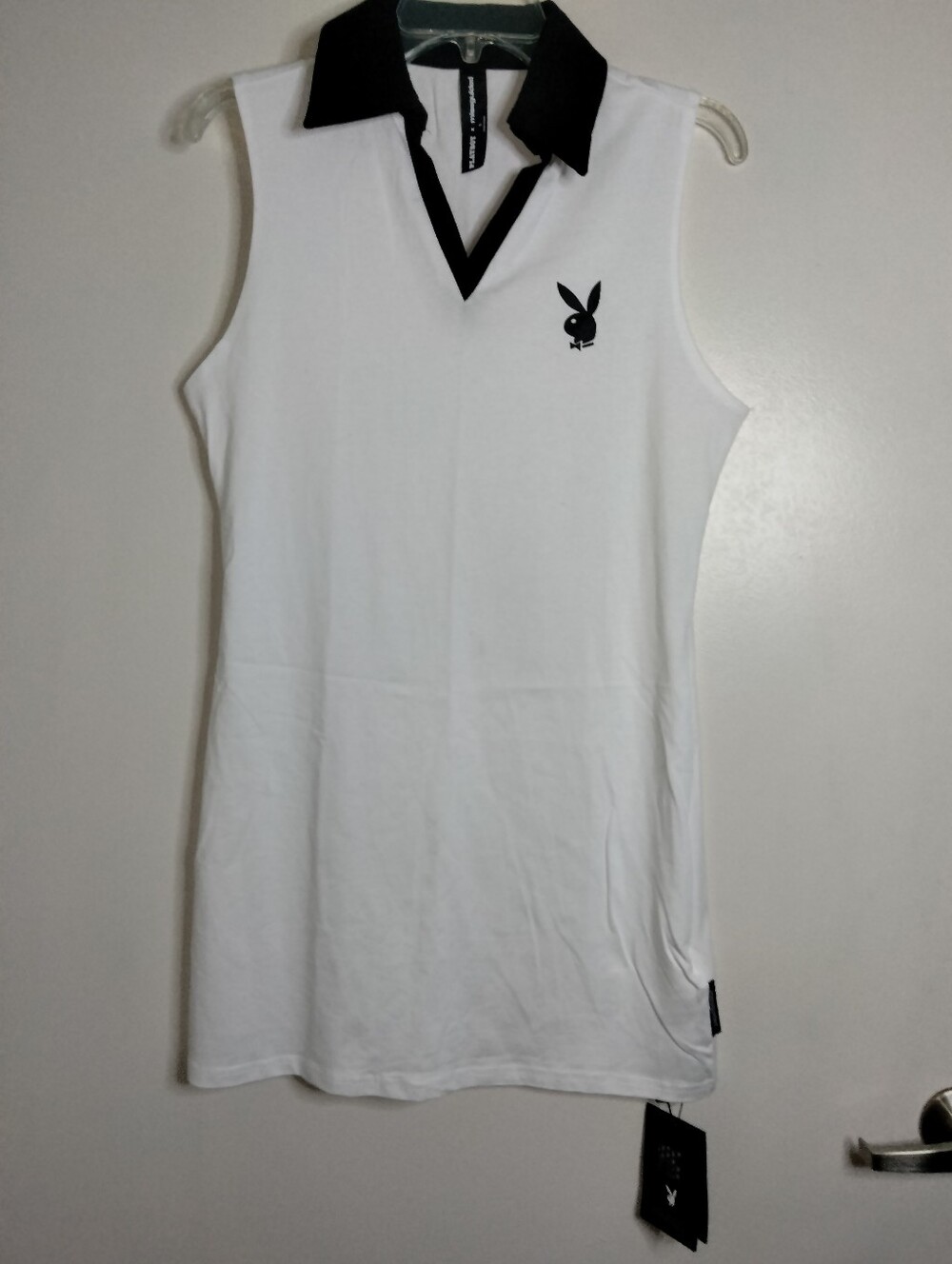PLAYBOY & Missguided (Size L) White Sleeveless Dress with Black Collar (NEW-NWT)